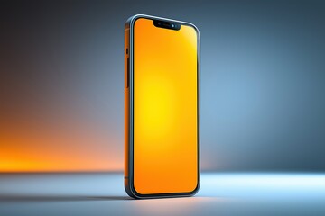 3D rendered mobile phone, display under spotlight, screen, orange, yellow, still life shooting, mobile phone display