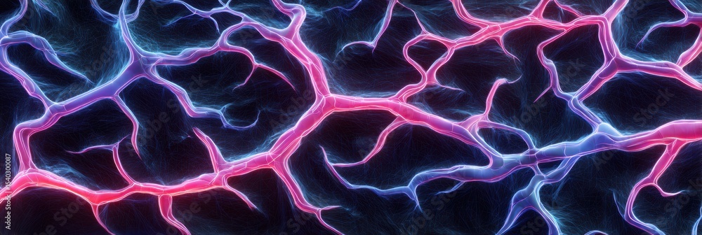 Aufkleber Intricate Neon Lights Representing Brain Nerves Illuminate a Dark Soft Texture, Creating a Striking Visual Display in a Modern Setting