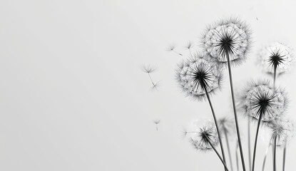 Minimalist Black and White Ink Style Dandelion Illustration with Elegant Negative Space Botanical Art