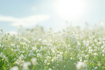 Soft-focus field of tiny white flowers