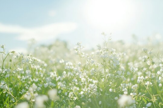 Soft-focus field of tiny white flowers