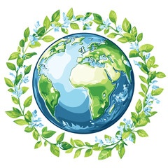 Earth with Leaf Border, vector style simple color