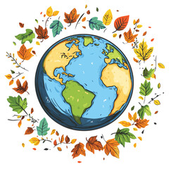 Earth with Leaf Border, vector style simple color