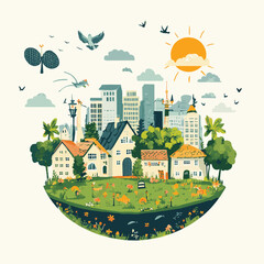 Illustration of Sustainable Development Concept with Save the World Theme, vector style simple color