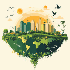 Illustration of Sustainable Development Concept with Save the World Theme, vector style simple color