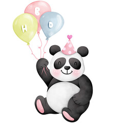 Hand-painted watercolor birthday theme panda cartoon