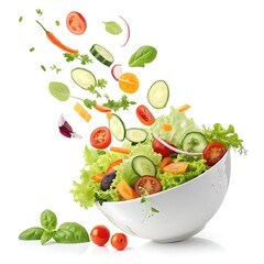 Fresh vegetable salad in bowl isolated on white background