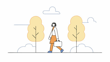 Woman Walking in Park with Briefcase