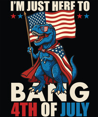 Cartoon dinosaur with american flag isolated on transparent background