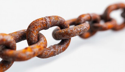 Fototapeta premium Close-up rusty metal chain links on white background