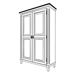 Cupboard Doodle Illustration – Hand-Drawn Black and White Line Art on Transparent Background