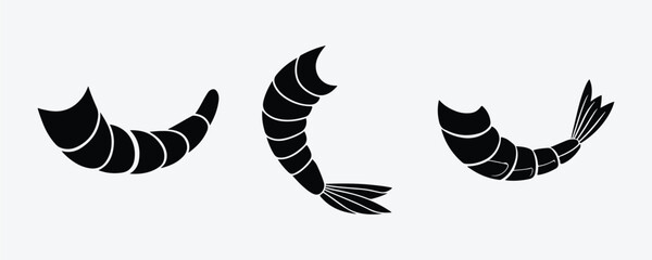 Set of Shrimp Vector of Silhouette Style on White Background