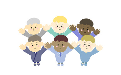 万歳のポーズをする多国籍の男性