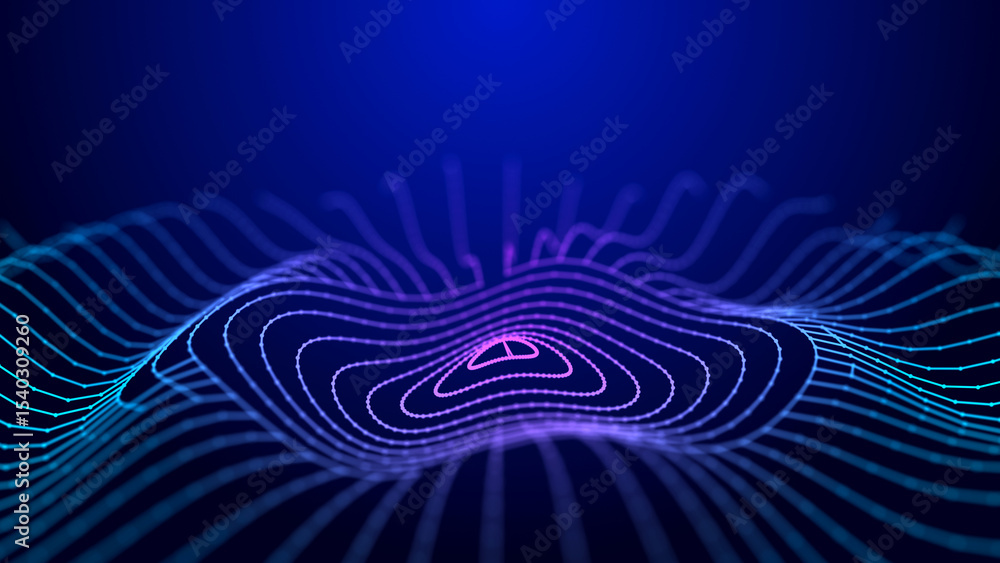 Poster 3d abstract web with intertwining lines and dots. digital technologies - big data research.