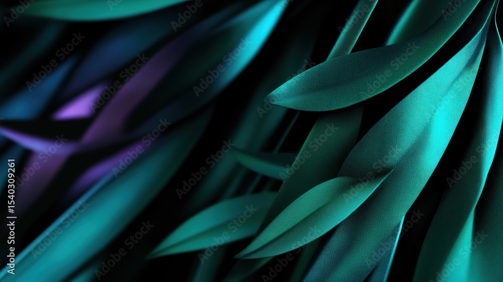 Poster teal and purple abstract leaves create a dynamic visual effect