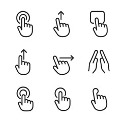 Fototapeta premium UI Interaction Icons. Outline icon set of user interface interactions: click, drag, drop, hover, scroll, swipe, pinch, zoom, long