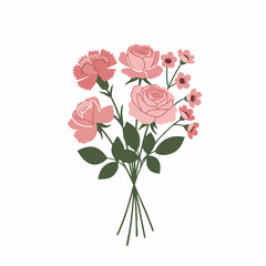 Elegant Bouquet of Pink Roses, Carnation, and Small Blossoms with Dark Green Leaves