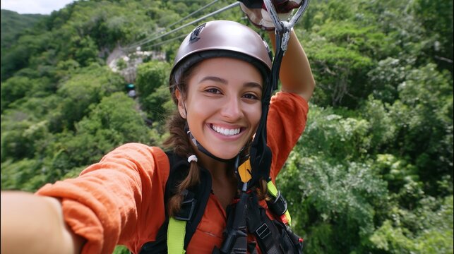 Thrilling zipline adventure through lush green canopy on a sunny day