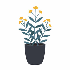 Fototapeta premium Simple Illustration of a Potted Plant with Yellow Flowers and Blue-Green Leaves.