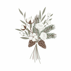 Elegant Winter Bouquet of Cotton, Pine, and Flowers