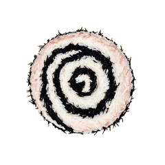Fototapeta premium Spiral Sushi Rice Dish Close-up of Black and White Rice Roll with Pink Outer Layer