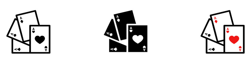 Set of playing card vector icons. Gambling game. Four card. Vector Illustration.