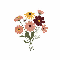 Naklejka premium Earthy-toned Floral Bouquet: Cosmos and Zinnia Blooms