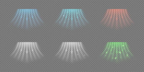 Dynamic air flow effect with hot and cold arrows. Abstract wave stream shows HVAC system or AC function. Blue red rays temperature, speed and purification. Vector illustration on transparent bg.