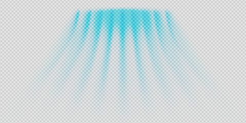 Abstract blue air flow wave with suction and spray effect. Cool breeze, purification stream and frozen jet motion. Transparent vector with neon lines. Futuristic ventilation or AC system concept.