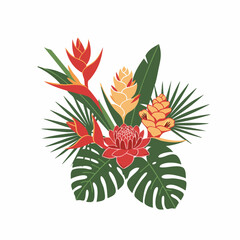 Obraz premium Vibrant Tropical Floral Arrangement with Heliconia and Ginger Flowers