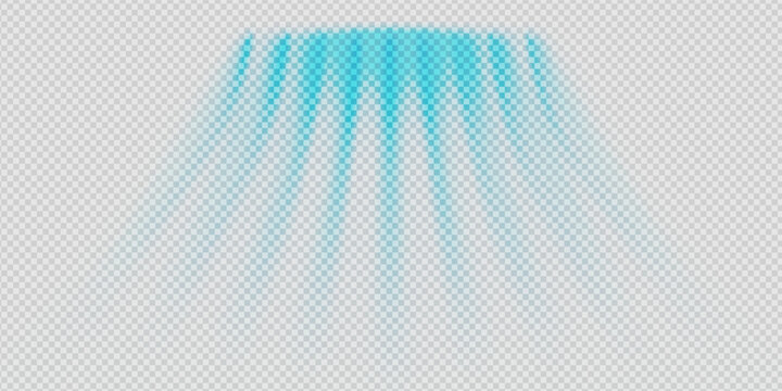 Abstract blue air flow wave with suction and spray effect. Cool breeze, purification stream and frozen jet motion. Transparent vector with neon lines. Futuristic ventilation or AC system concept.