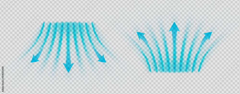 Wall mural cool air flow swirl with dynamic blue waves and abstract vortex motion. clean breeze, suction stream