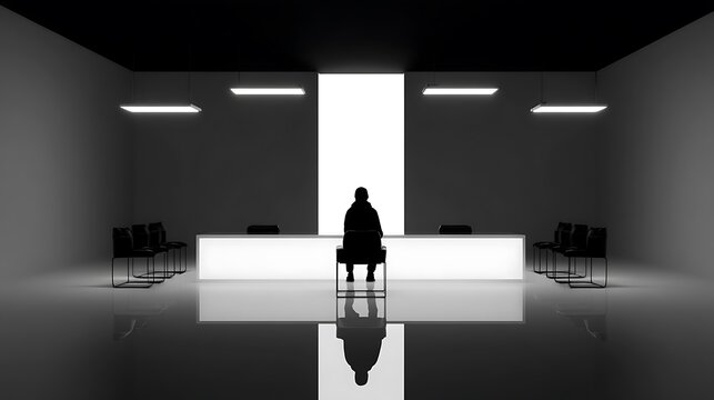 Monochrome loneliness person in empty waiting room