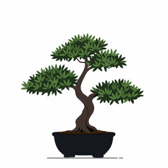 Serene Bonsai Tree in Dark Pot, Lush Green Foliage
