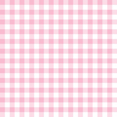 Soft pink gingham seamless pattern with small check squares on white