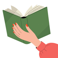 Hand holding open book vector isolated white background