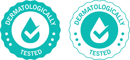 dermatologically tested badge icons with checkmark in water drop shape for skin-safe product label  © Abduls