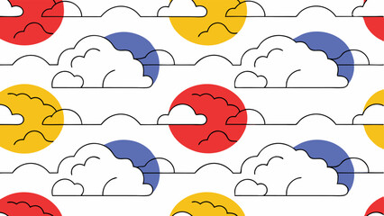 Colorful Clouds and Sun Seamless Pattern