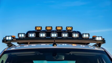 Off road vehicle featuring powerful led light bar and clear blue sky