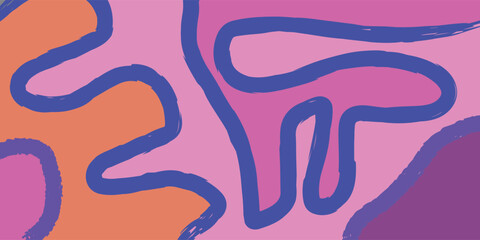 Trendy abstract design with colorful curves in warm tones and violet outlines