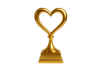 Heart Shaped Golden Trophy for First Place or Love Symbol isolated on transparent background