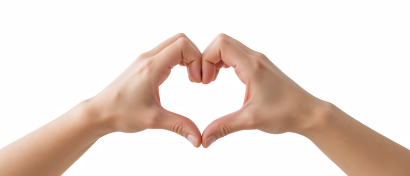 Hands forming heart shape, symbolizing love and connection, with soft focus and neutral background