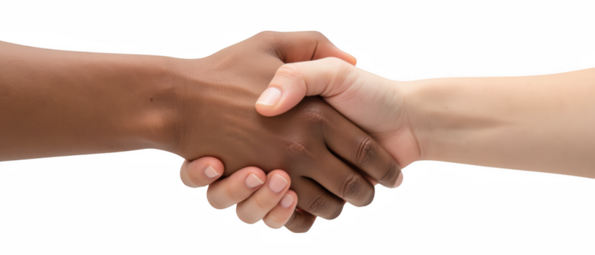 Building connections through unity and collaboration, diverse hands shake in agreement, symbolizing partnership and mutual respect