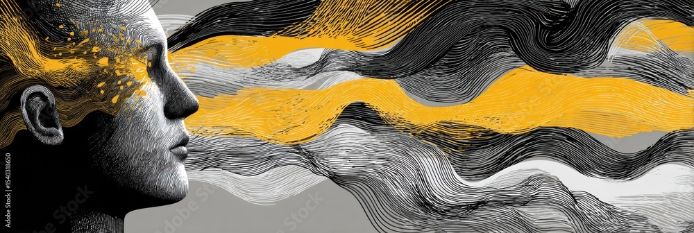 Poster Stylized Head With Exploding Lines From Temple Conveying Anxiety and Stress in Abstract Representation