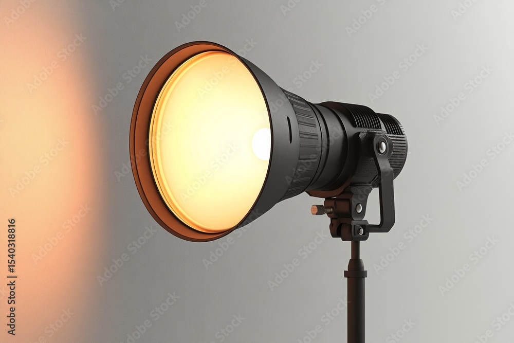Poster powerful led light illuminating a studio setup, creating a warm and inviting atmosphere