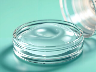 Glass jar with swirl cream on pastel green background, symbolizing freshness, care, and minimal skincare concept. Generative AI