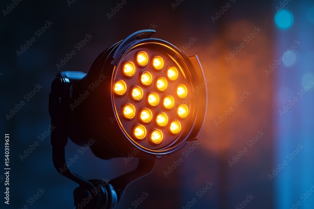 Poster professional led par light fixture illuminating an empty stage, creating a warm and inviting atmosph