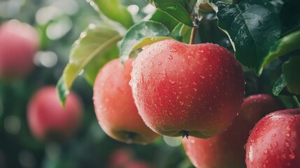 Fresh red apples arranged on rustic wooden surface with soft natural light and warm autumn background, perfect for seasonal food and healthy eating concepts




