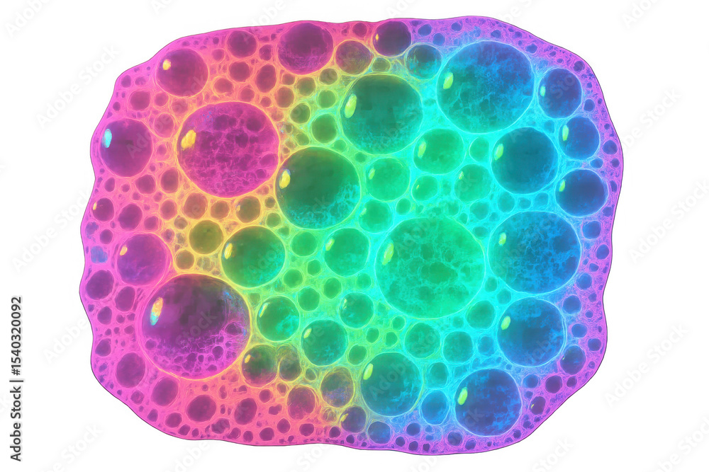 Poster vibrant rainbow foam with many bubbles forms an abstract pattern, perfect for creative projects need