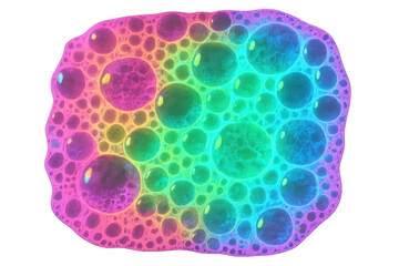 Vibrant rainbow foam with many bubbles forms an abstract pattern, perfect for creative projects needing a touch of color and whimsy